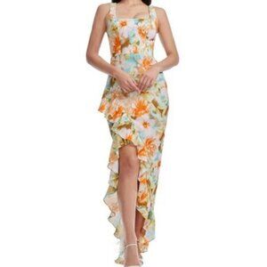 Dress The Population Sorbet Multi Charlene Floral Ruffle Gown